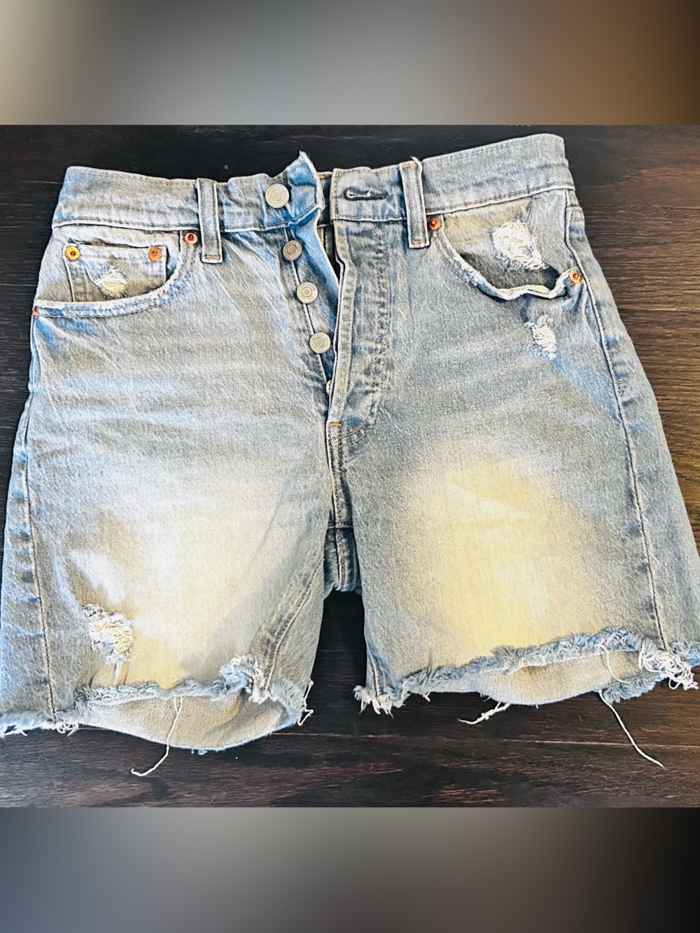 GAP Light Blue High-Rise Denim Shorts with Frayed Hem